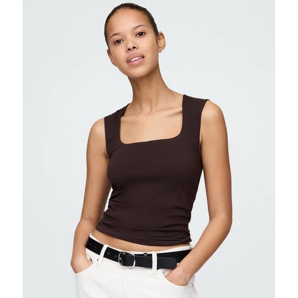 NWT GAP Brown Square Neck Shell Tank Top Close knit Jersey Size Large Petite LP
